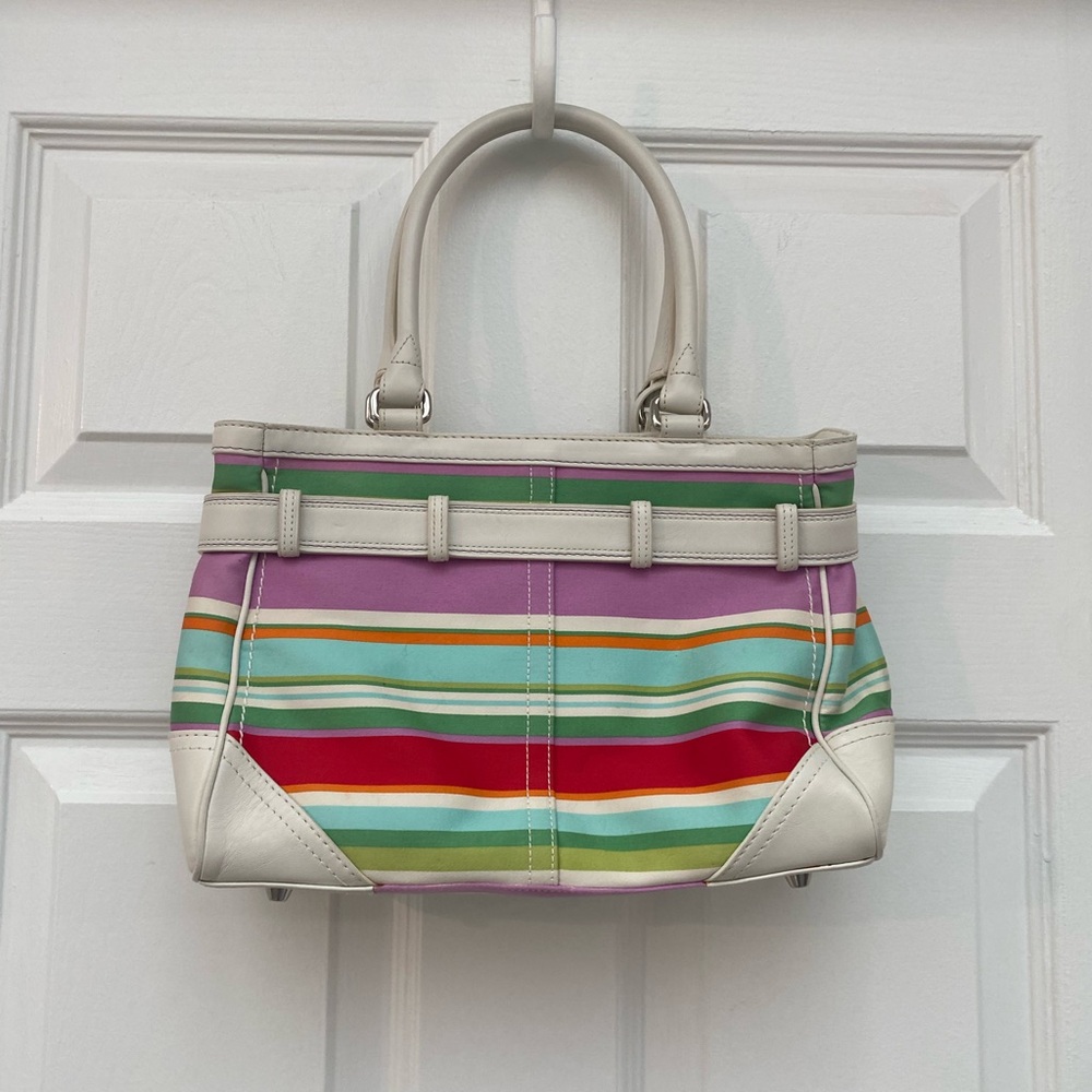 Coach RARE Vintage Hampton Multicolor Striped Bag w White Leather Details - Picture 5 of 15
